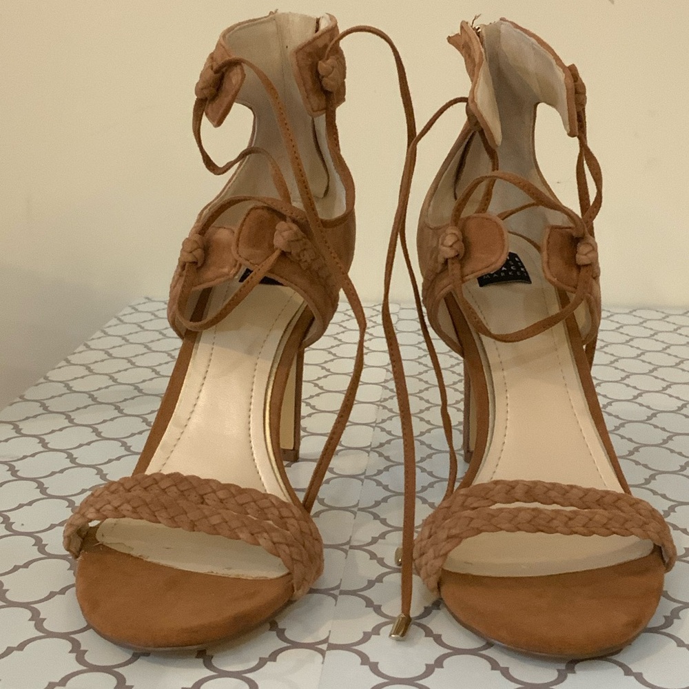 147. White House Black Market Tan Braided Heels